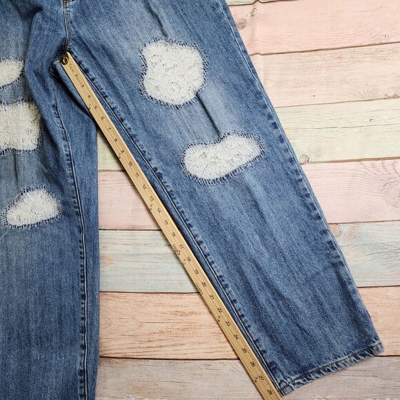 Michael Kors Womens Dillon Relaxed Fit Patchwork Distressed Blue Denim Jeans Siz - Picture 10 of 15